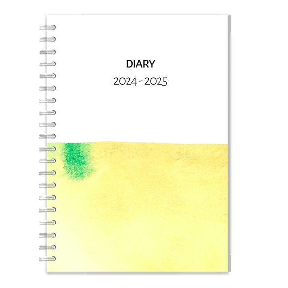 Minimalist planner 2024-2025. White with black text with green colourwash cover.