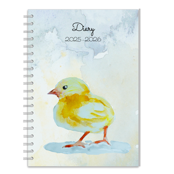 Mid-Year Academic Diary with spring chick in Watercolour as illustration