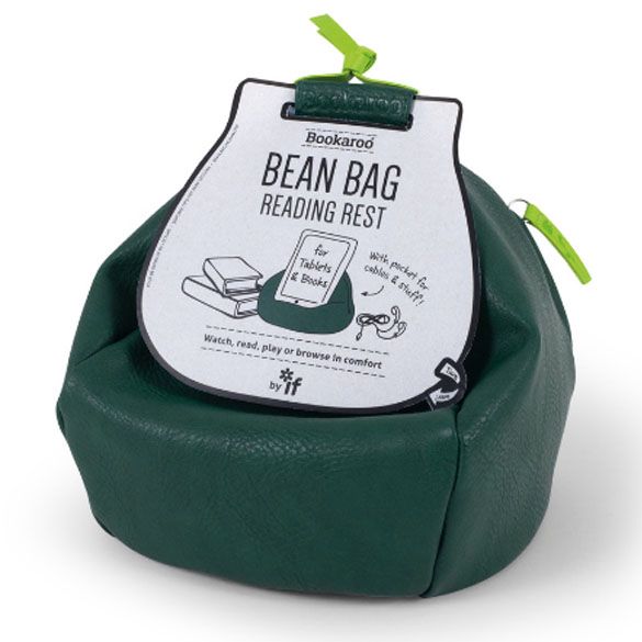 Green bean bag for resting book on