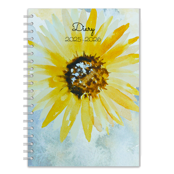 Teacher planner academic diary with big sunflower in watercolour as illustration